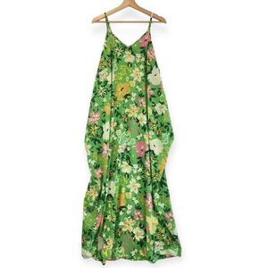 Jodifl Maxi Dress Sundress Green Floral Small Oversized Glowy Long NEW NWT